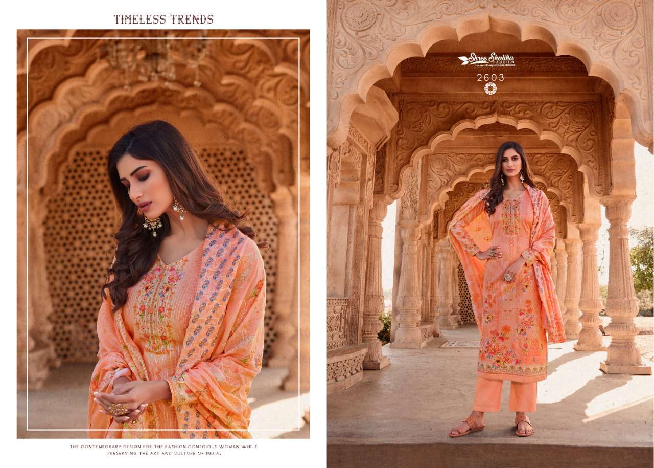 SHALIKA VOL-69 BY SHREE SHALIKA FASHION 2601 TO 2608 SERIES BEAUTIFUL STYLISH SUITS FANCY COLORFUL CASUAL WEAR & ETHNIC WEAR & READY TO WEAR COTTON DIGITAL PRINT WITH AARI WORK DRESSES AT WHOLESALE PRICE