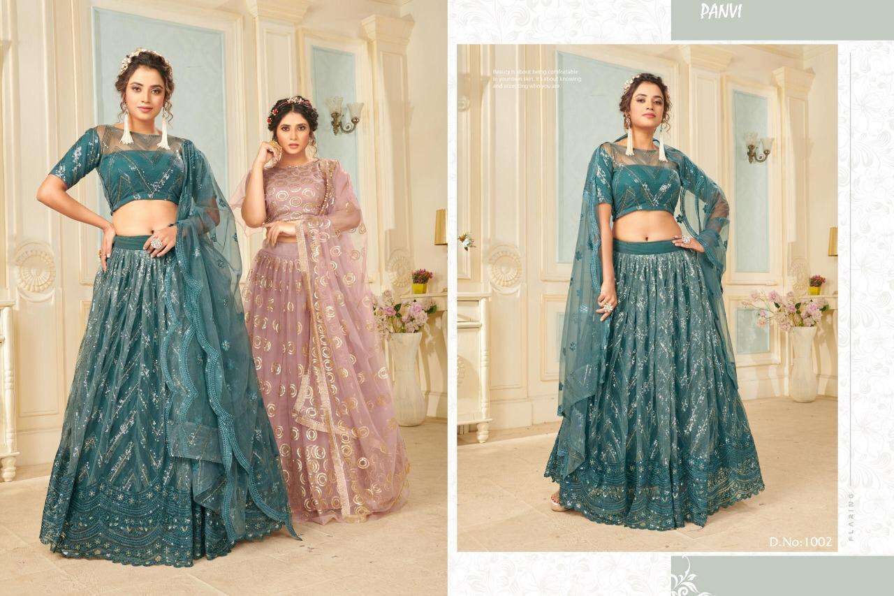 GLAMOUR VOL-1 BY PANVI 1001 TO 1010 SERIES BEAUTIFUL COLORFUL FANCY WEDDING COLLECTION OCCASIONAL WEAR & PARTY WEAR SOFT NET LEHENGAS AT WHOLESALE PRICE