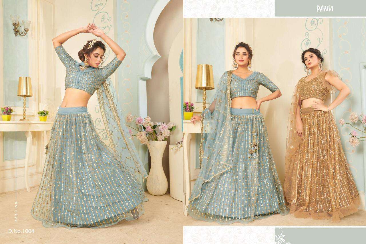 GLAMOUR VOL-1 BY PANVI 1001 TO 1010 SERIES BEAUTIFUL COLORFUL FANCY WEDDING COLLECTION OCCASIONAL WEAR & PARTY WEAR SOFT NET LEHENGAS AT WHOLESALE PRICE