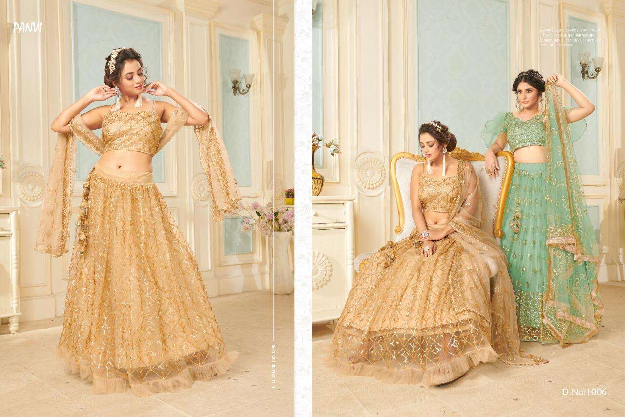 GLAMOUR VOL-1 BY PANVI 1001 TO 1010 SERIES BEAUTIFUL COLORFUL FANCY WEDDING COLLECTION OCCASIONAL WEAR & PARTY WEAR SOFT NET LEHENGAS AT WHOLESALE PRICE