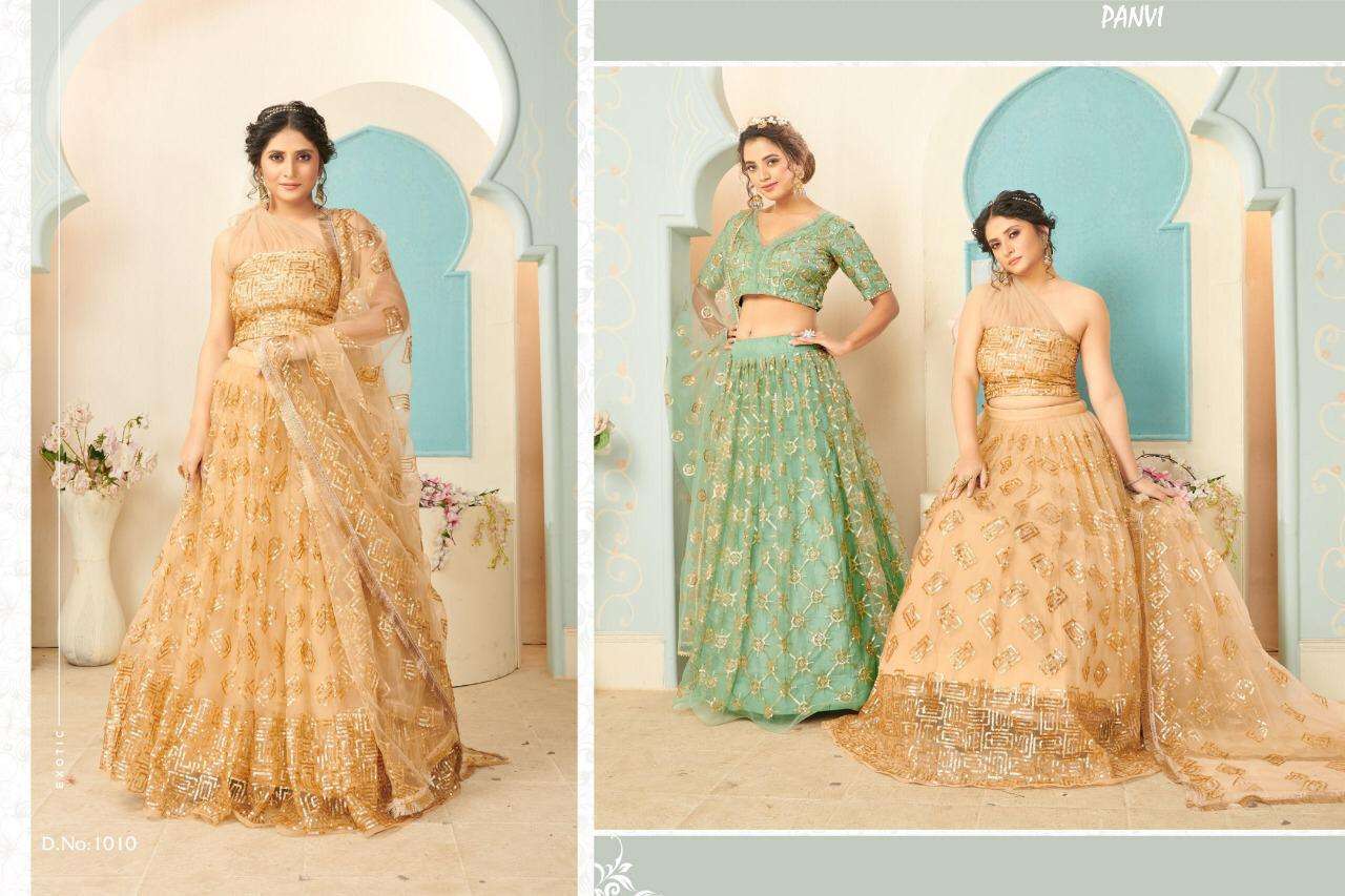 GLAMOUR VOL-1 BY PANVI 1001 TO 1010 SERIES BEAUTIFUL COLORFUL FANCY WEDDING COLLECTION OCCASIONAL WEAR & PARTY WEAR SOFT NET LEHENGAS AT WHOLESALE PRICE
