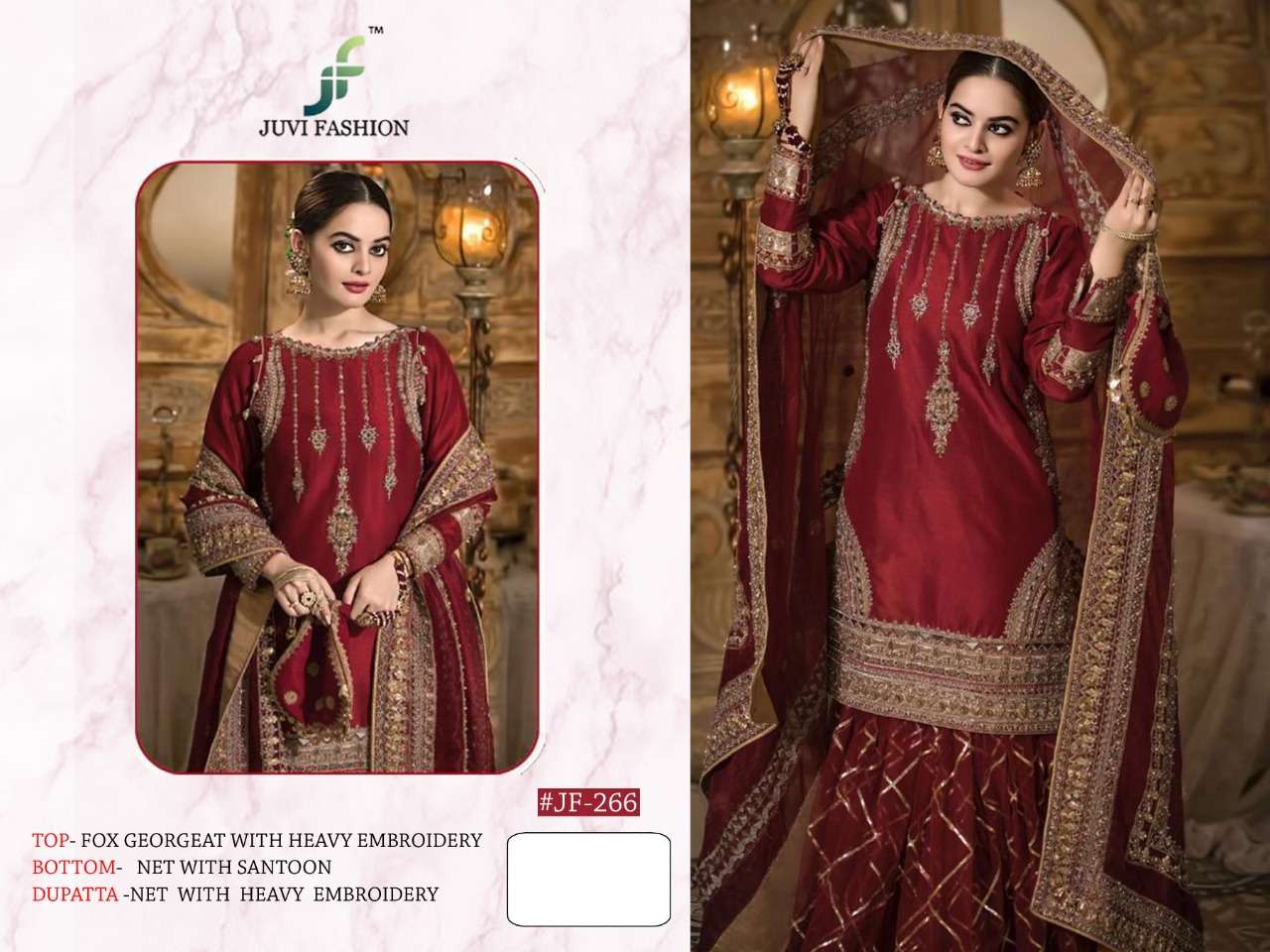 JUVI HIT DESIGN 266 BY JUVI FASHION DESIGNER FESTIVE SUITS COLLECTION BEAUTIFUL STYLISH FANCY COLORFUL PARTY WEAR & OCCASIONAL WEAR HEAVY FAUX GEORGETTE WITH EMBROIDERED DRESSES AT WHOLESALE PRICE