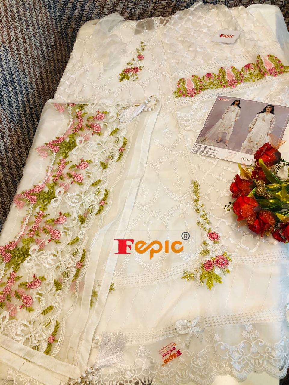 FEPIC HIT DESIGN 1051-B BY FEPIC BEAUTIFUL PAKISTANI SUITS COLORFUL STYLISH FANCY CASUAL WEAR & ETHNIC WEAR ORGANZA EMBROIDERED DRESSES AT WHOLESALE PRICE