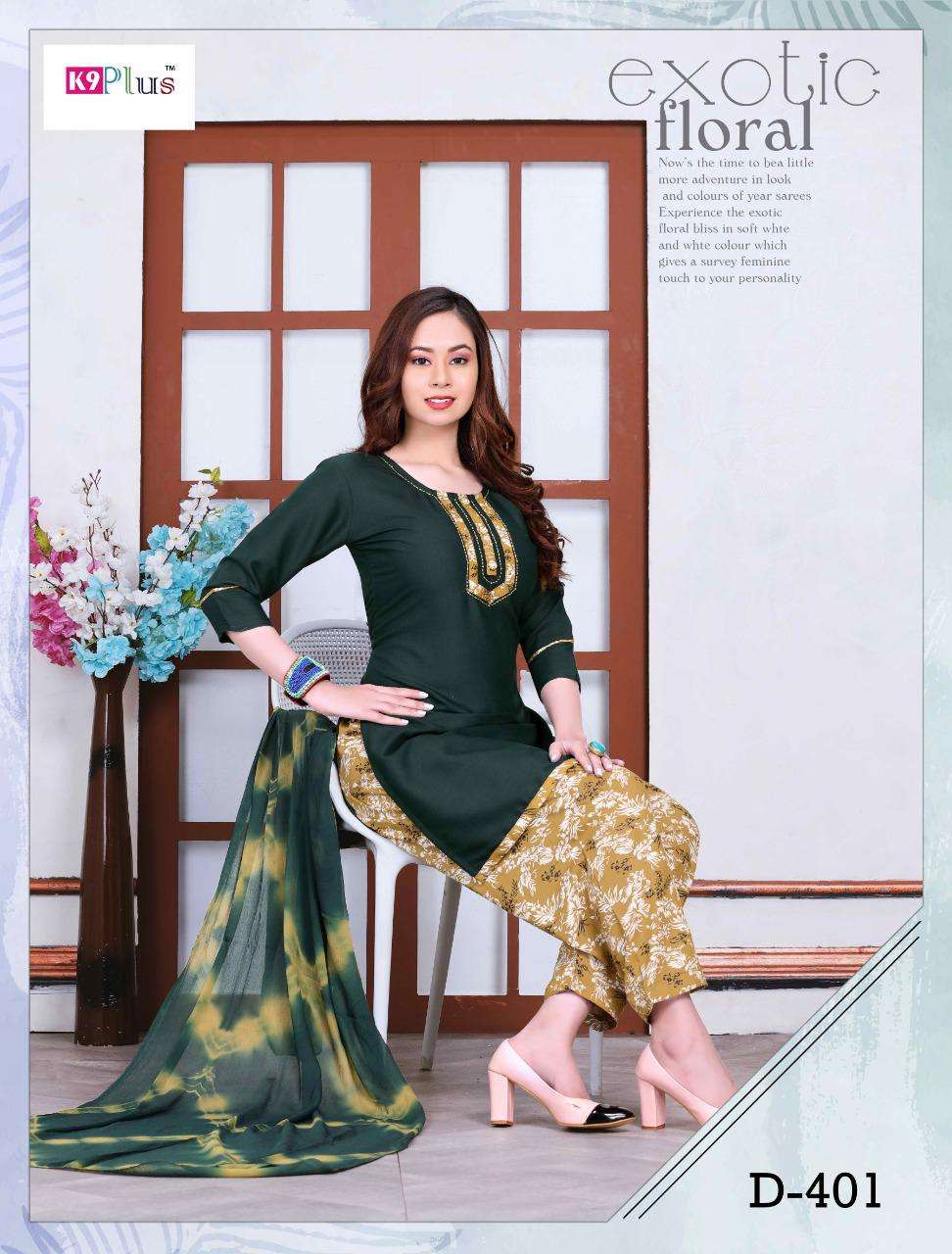 PRATIGYA VOL-8 BY K9 PLUS 401 TO 408 SERIES BEAUTIFUL STYLISH PATIYALA SUITS FANCY COLORFUL CASUAL WEAR & ETHNIC WEAR & READY TO WEAR RAYON PLAIN SILAI WORK DRESSES AT WHOLESALE PRICE