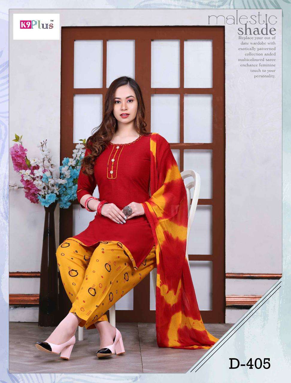 PRATIGYA VOL-8 BY K9 PLUS 401 TO 408 SERIES BEAUTIFUL STYLISH PATIYALA SUITS FANCY COLORFUL CASUAL WEAR & ETHNIC WEAR & READY TO WEAR RAYON PLAIN SILAI WORK DRESSES AT WHOLESALE PRICE