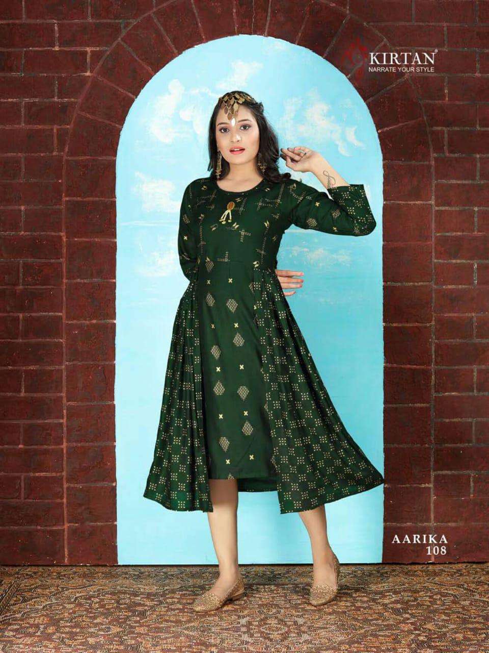 AARIKA BY KIRTAN 101 TO 108 SERIES DESIGNER STYLISH FANCY COLORFUL BEAUTIFUL PARTY WEAR & ETHNIC WEAR COLLECTION RAYON PRINT KURTIS AT WHOLESALE PRICE
