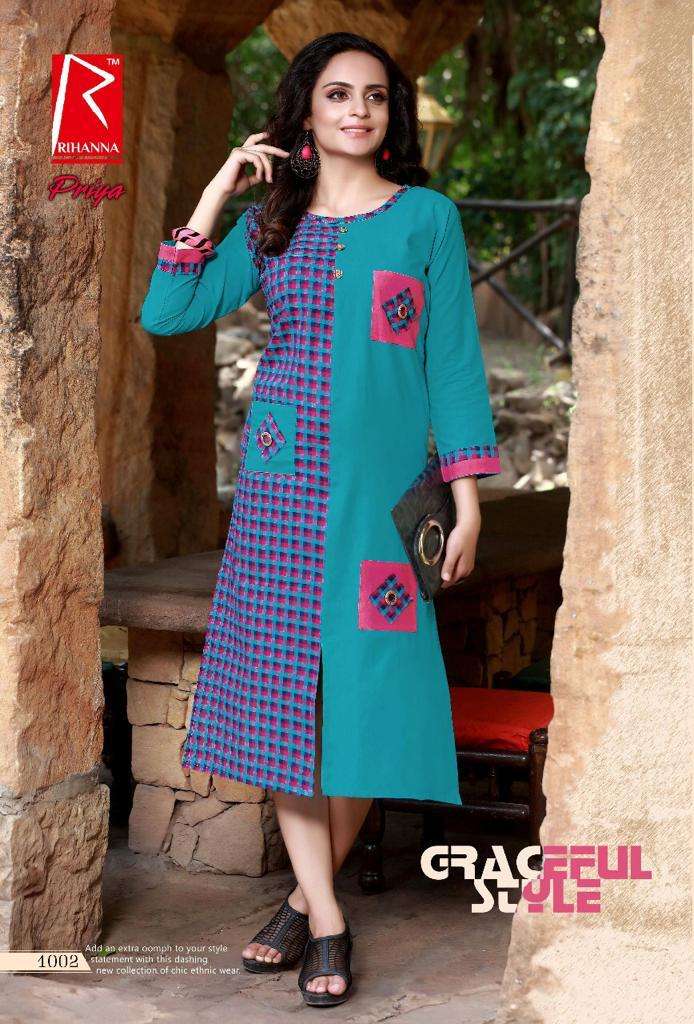 PRIYA BY RIHANNA 1001 TO 1010 SERIES DESIGNER STYLISH FANCY COLORFUL BEAUTIFUL PARTY WEAR & ETHNIC WEAR COLLECTION COTTON PRINT KURTIS AT WHOLESALE PRICE