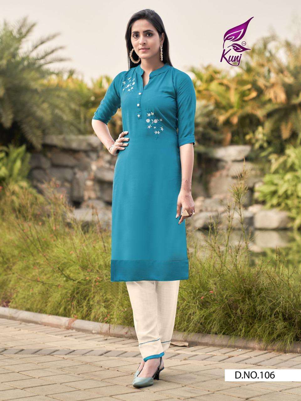 ICE CANDY VOL-1 BY KUNJ 101 TO 108 SERIES DESIGNER STYLISH FANCY COLORFUL BEAUTIFUL PARTY WEAR & ETHNIC WEAR COLLECTION RAYON SLUB KURTIS WITH BOTTOM AT WHOLESALE PRICE