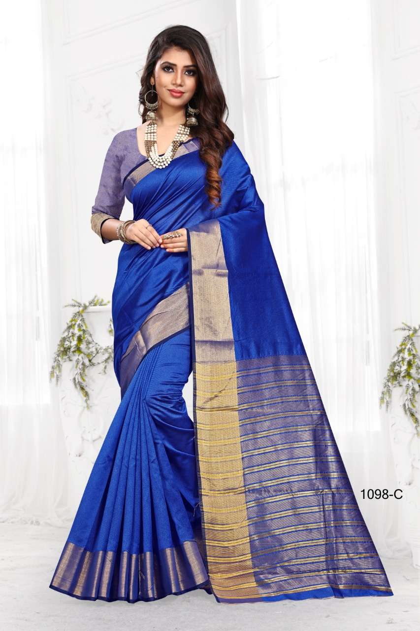 1098 BY SHREE MATARAM 1098-A TO 1098-X SERIES INDIAN TRADITIONAL WEAR COLLECTION BEAUTIFUL STYLISH FANCY COLORFUL PARTY WEAR & OCCASIONAL WEAR COTTON SILK SAREES AT WHOLESALE PRICE