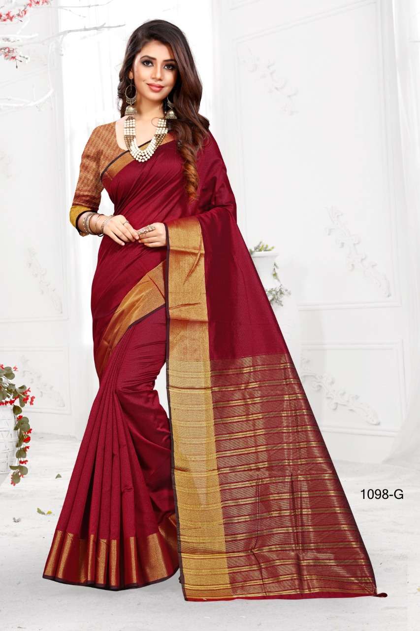 1098 BY SHREE MATARAM 1098-A TO 1098-X SERIES INDIAN TRADITIONAL WEAR COLLECTION BEAUTIFUL STYLISH FANCY COLORFUL PARTY WEAR & OCCASIONAL WEAR COTTON SILK SAREES AT WHOLESALE PRICE