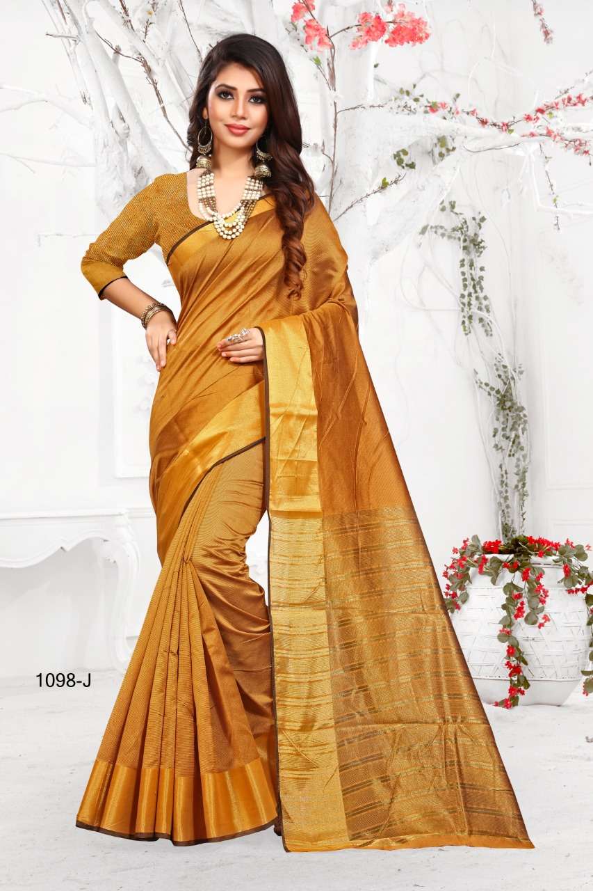 1098 BY SHREE MATARAM 1098-A TO 1098-X SERIES INDIAN TRADITIONAL WEAR COLLECTION BEAUTIFUL STYLISH FANCY COLORFUL PARTY WEAR & OCCASIONAL WEAR COTTON SILK SAREES AT WHOLESALE PRICE