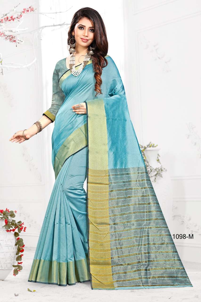 1098 BY SHREE MATARAM 1098-A TO 1098-X SERIES INDIAN TRADITIONAL WEAR COLLECTION BEAUTIFUL STYLISH FANCY COLORFUL PARTY WEAR & OCCASIONAL WEAR COTTON SILK SAREES AT WHOLESALE PRICE