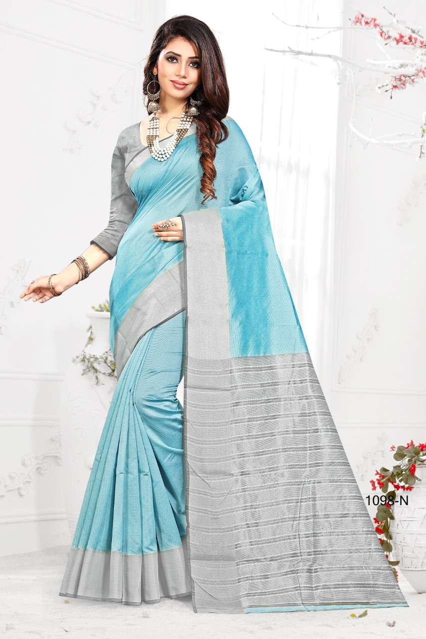 1098 BY SHREE MATARAM 1098-A TO 1098-X SERIES INDIAN TRADITIONAL WEAR COLLECTION BEAUTIFUL STYLISH FANCY COLORFUL PARTY WEAR & OCCASIONAL WEAR COTTON SILK SAREES AT WHOLESALE PRICE