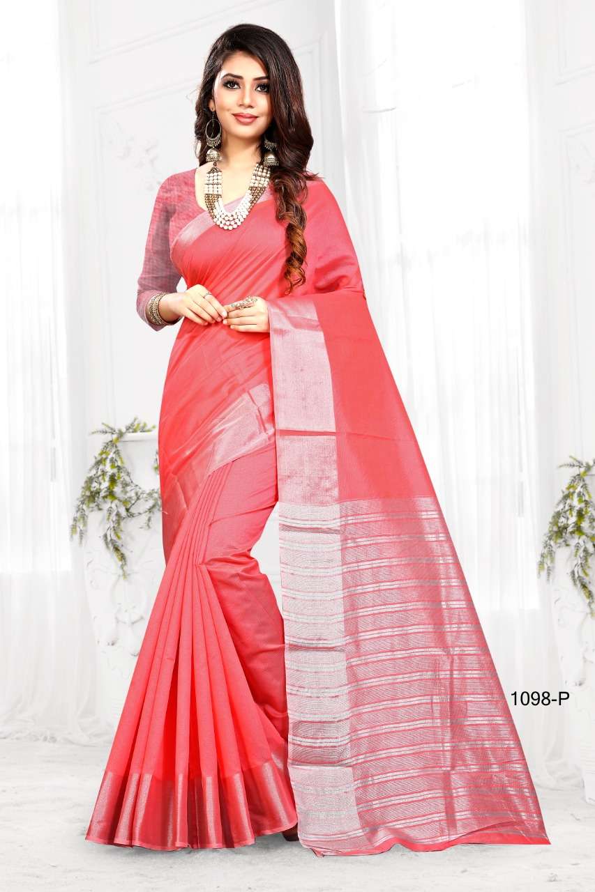1098 BY SHREE MATARAM 1098-A TO 1098-X SERIES INDIAN TRADITIONAL WEAR COLLECTION BEAUTIFUL STYLISH FANCY COLORFUL PARTY WEAR & OCCASIONAL WEAR COTTON SILK SAREES AT WHOLESALE PRICE