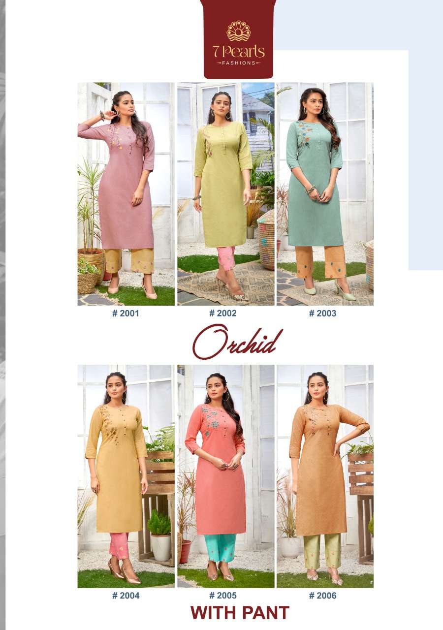ORCHID BY 7 PEARLS 2001 TO 2006 SERIES DESIGNER STYLISH FANCY COLORFUL BEAUTIFUL PARTY WEAR & ETHNIC WEAR COLLECTION PURE COTTON EMBROIDERY KURTIS WITH BOTTOM AT WHOLESALE PRICE
