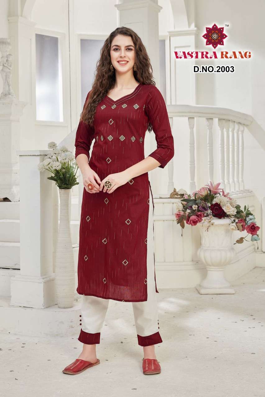 LEELA VOL-2 BY VASTRA RANG 2001 TO 2006 SERIES DESIGNER STYLISH FANCY COLORFUL BEAUTIFUL PARTY WEAR & ETHNIC WEAR COLLECTION PURE COTTON EMBROIDERY KURTIS WITH BOTTOM AT WHOLESALE PRICE