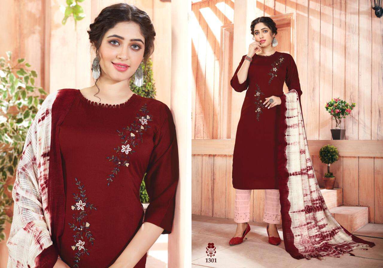 PADMINI VOL-4 BY ARION 1301 TO 1305 DESIGNER SUITS BEAUTIFUL STYLISH FANCY COLORFUL PARTY WEAR & ETHNIC WEAR CHINNON EMBROIDERY DRESSES AT WHOLESALE PRICE