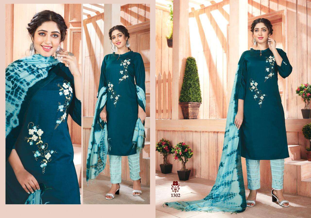 PADMINI VOL-4 BY ARION 1301 TO 1305 DESIGNER SUITS BEAUTIFUL STYLISH FANCY COLORFUL PARTY WEAR & ETHNIC WEAR CHINNON EMBROIDERY DRESSES AT WHOLESALE PRICE