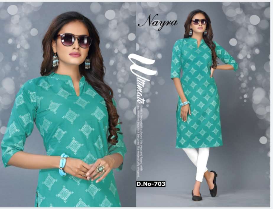 PRATHA BY NAYRA 701 TO 706 SERIES DESIGNER STYLISH FANCY COLORFUL BEAUTIFUL PARTY WEAR & ETHNIC WEAR COLLECTION COTTON FOIL PRINT KURTIS AT WHOLESALE PRICE