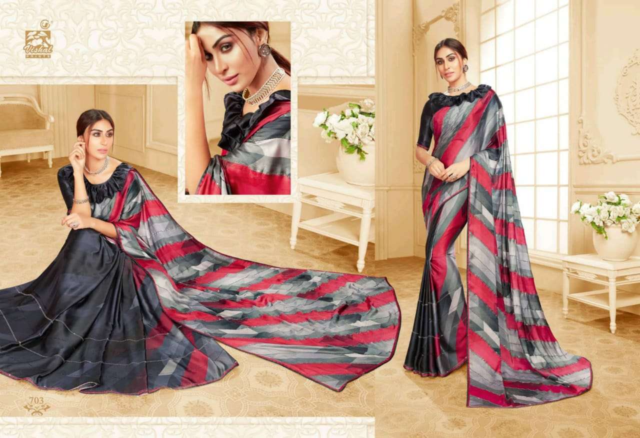 DAMORE VOL-16 BY VISHAL PRINTS 702 TO 719 SERIES INDIAN TRADITIONAL WEAR COLLECTION BEAUTIFUL STYLISH FANCY COLORFUL PARTY WEAR & OCCASIONAL WEAR SATIN GEORGETTE SAREES AT WHOLESALE PRICE