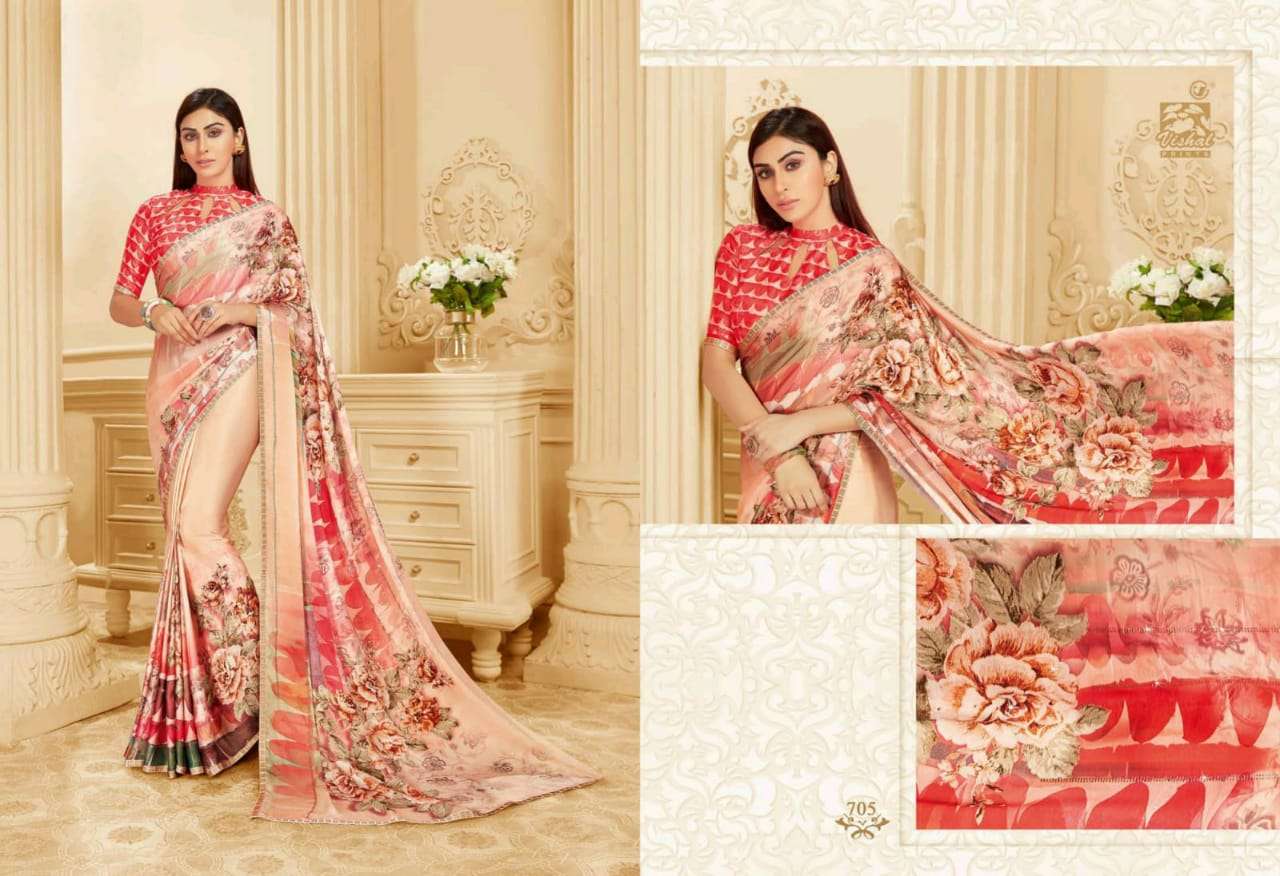 DAMORE VOL-16 BY VISHAL PRINTS 702 TO 719 SERIES INDIAN TRADITIONAL WEAR COLLECTION BEAUTIFUL STYLISH FANCY COLORFUL PARTY WEAR & OCCASIONAL WEAR SATIN GEORGETTE SAREES AT WHOLESALE PRICE