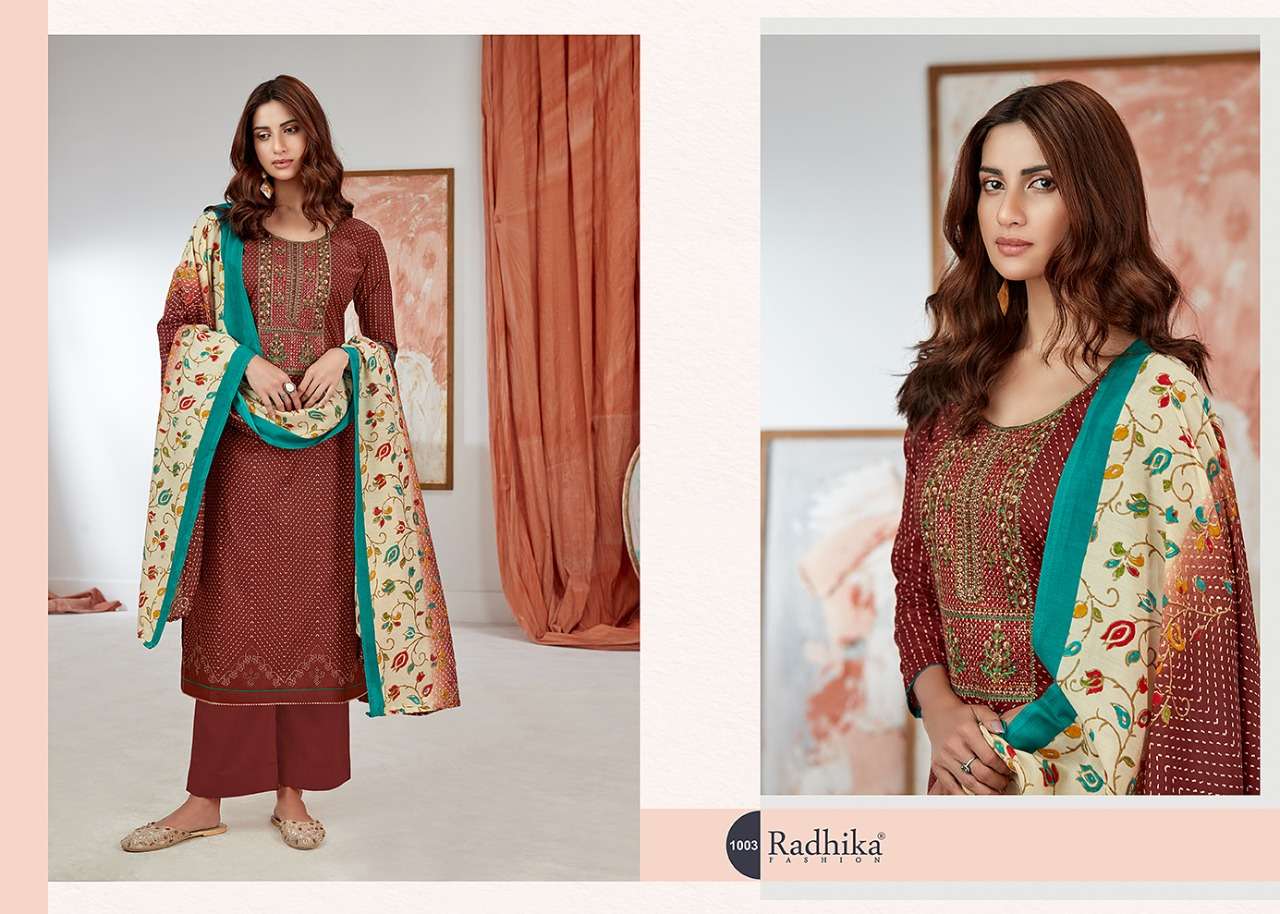 EMILY BY AZARA 1001 TO 1008 SERIES BEAUTIFUL SUITS COLORFUL STYLISH FANCY CASUAL WEAR & ETHNIC WEAR PURE CAMBRIC COTTON PRINT WITH EMBROIDERY WORK DRESSES AT WHOLESALE PRICE