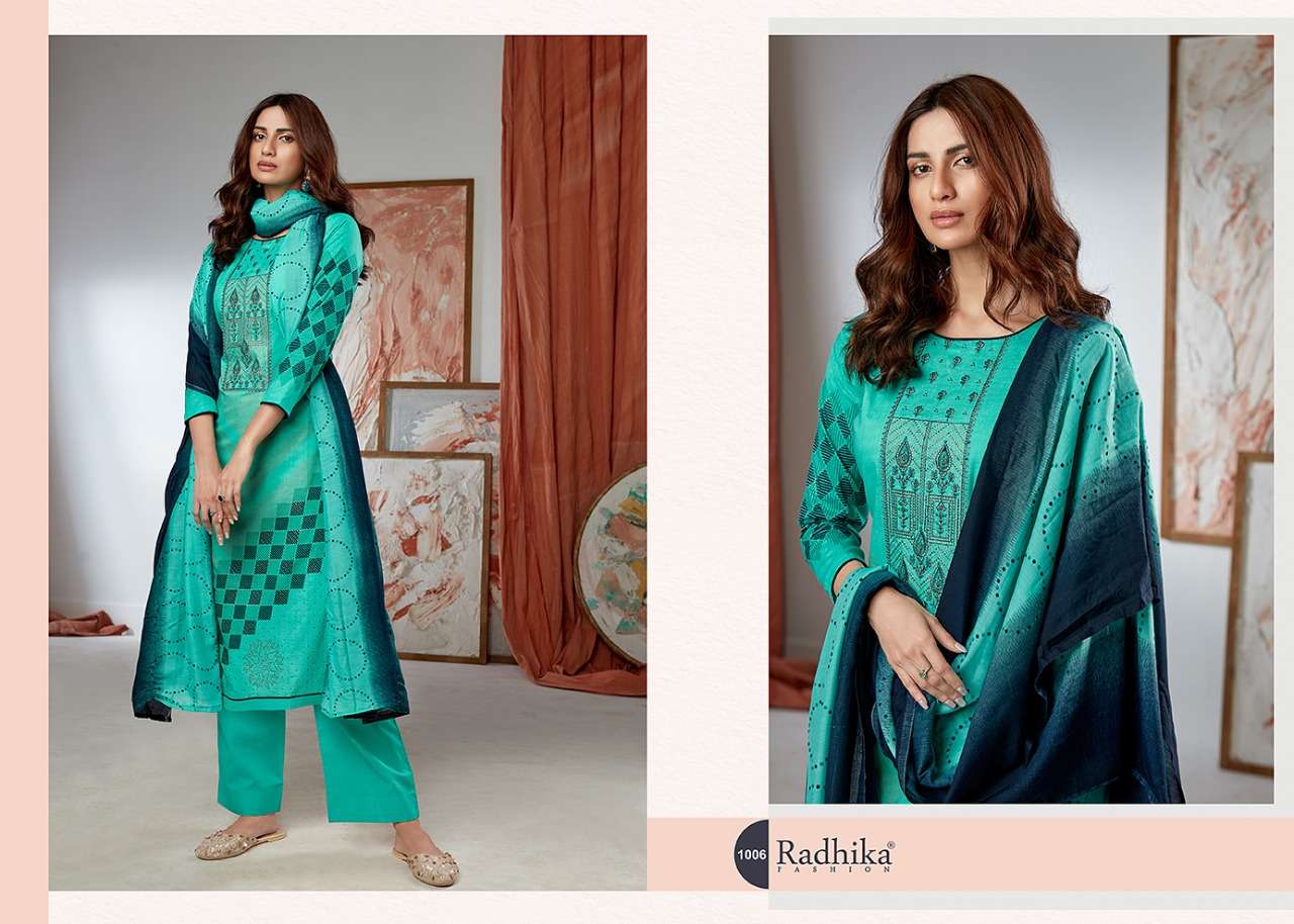 EMILY BY AZARA 1001 TO 1008 SERIES BEAUTIFUL SUITS COLORFUL STYLISH FANCY CASUAL WEAR & ETHNIC WEAR PURE CAMBRIC COTTON PRINT WITH EMBROIDERY WORK DRESSES AT WHOLESALE PRICE