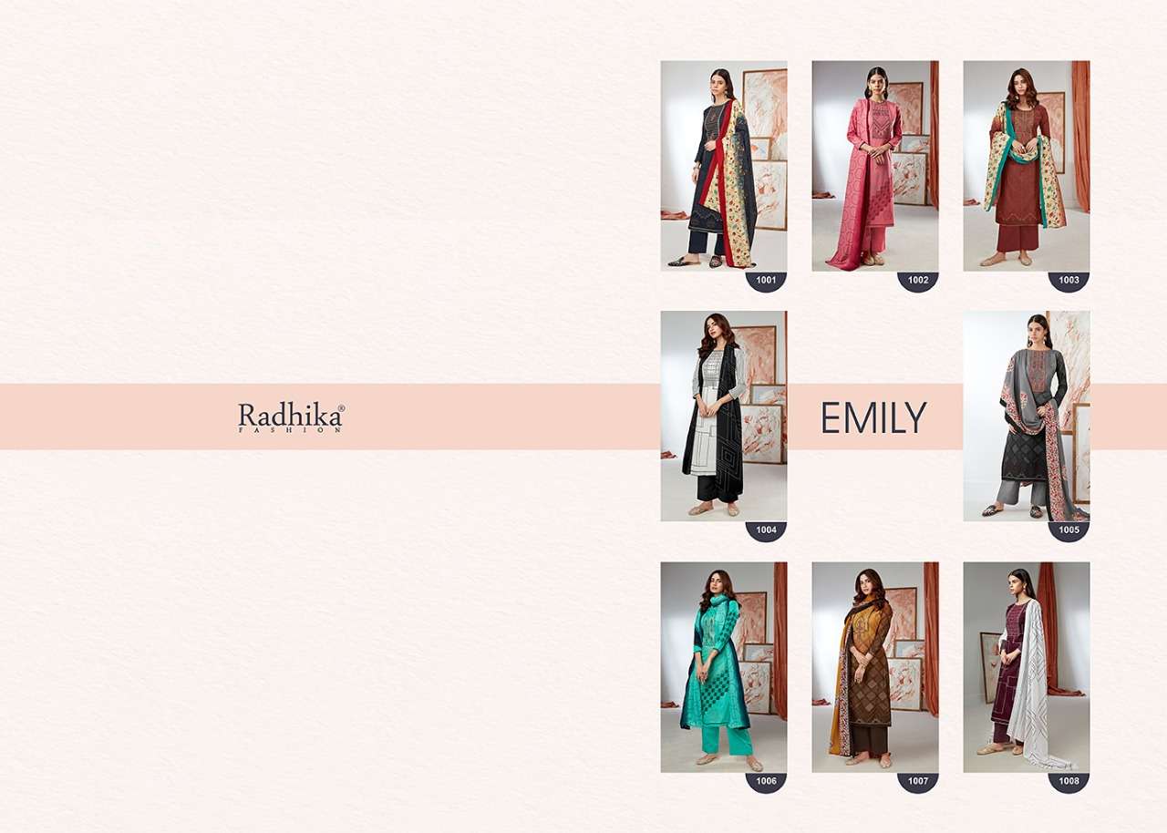 EMILY BY AZARA 1001 TO 1008 SERIES BEAUTIFUL SUITS COLORFUL STYLISH FANCY CASUAL WEAR & ETHNIC WEAR PURE CAMBRIC COTTON PRINT WITH EMBROIDERY WORK DRESSES AT WHOLESALE PRICE