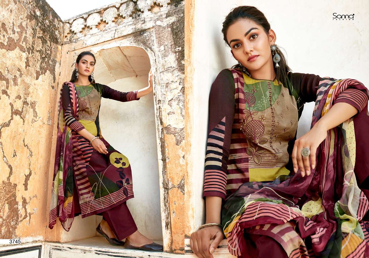 NAILA BY SANNA FASHION 3741 TO 3750 SERIES BEAUTIFUL SUITS COLORFUL STYLISH FANCY CASUAL WEAR & ETHNIC WEAR PURE JAM SILK PRINT WITH WORK DRESSES AT WHOLESALE PRICE