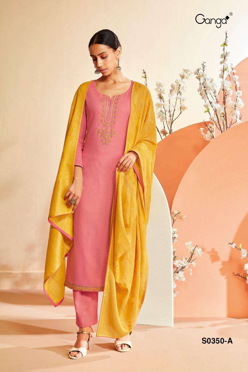 ORIN-350 BY GANGA FASHION 350-A TO 350-D SERIES BEAUTIFUL SUITS COLORFUL STYLISH FANCY CASUAL WEAR & ETHNIC WEAR FINEST COTTON EMBROIDERED DRESSES AT WHOLESALE PRICE