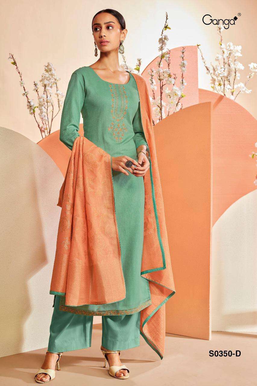 ORIN-350 BY GANGA FASHION 350-A TO 350-D SERIES BEAUTIFUL SUITS COLORFUL STYLISH FANCY CASUAL WEAR & ETHNIC WEAR FINEST COTTON EMBROIDERED DRESSES AT WHOLESALE PRICE