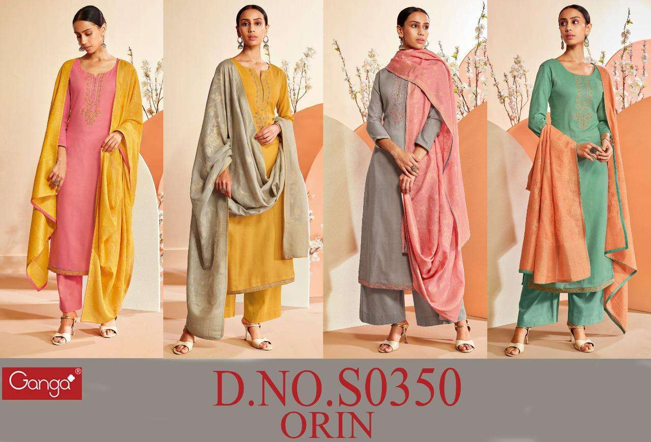 ORIN-350 BY GANGA FASHION 350-A TO 350-D SERIES BEAUTIFUL SUITS COLORFUL STYLISH FANCY CASUAL WEAR & ETHNIC WEAR FINEST COTTON EMBROIDERED DRESSES AT WHOLESALE PRICE