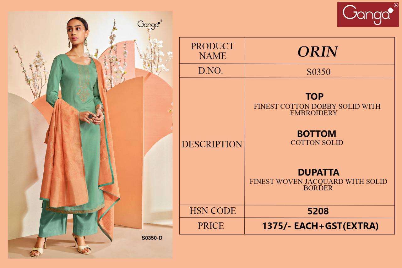 ORIN-350 BY GANGA FASHION 350-A TO 350-D SERIES BEAUTIFUL SUITS COLORFUL STYLISH FANCY CASUAL WEAR & ETHNIC WEAR FINEST COTTON EMBROIDERED DRESSES AT WHOLESALE PRICE