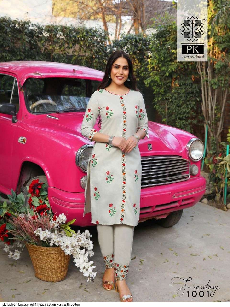 FASHION FANTASY VOL-1 BY PK 1001 TO 1005 SERIES BEAUTIFUL STYLISH FANCY COLORFUL CASUAL WEAR & ETHNIC WEAR HEAVY COTTON PRINT WITH WORK KURTIS WITH BOTTOM AT WHOLESALE PRICE