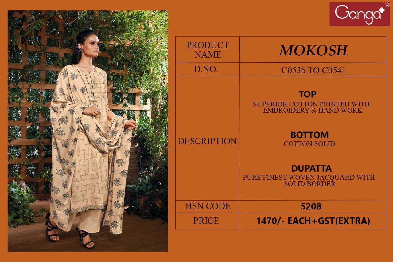 MOKOSH BY GANGA FASHION 0536 TO 0541 SERIES BEAUTIFUL SUITS COLORFUL STYLISH FANCY CASUAL WEAR & ETHNIC WEAR SUPERIOR COTTON PRINT WITH EMBROIDERY DRESSES AT WHOLESALE PRICE