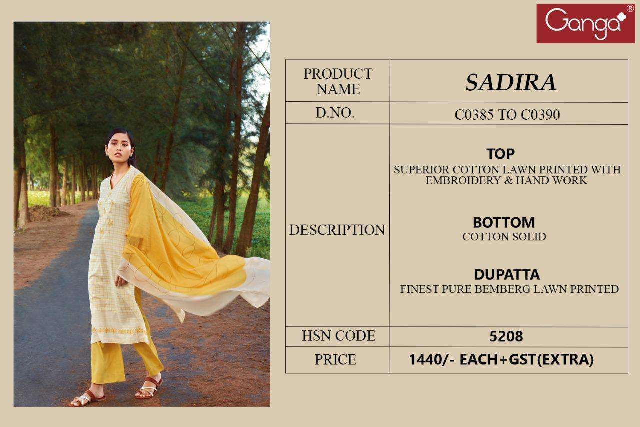 SADIRA BY GANGA FASHION 0385 TO 0390 SERIES BEAUTIFUL SUITS COLORFUL STYLISH FANCY CASUAL WEAR & ETHNIC WEAR SUPERIOR COTTON PRINT WITH EMBROIDERY DRESSES AT WHOLESALE PRICE