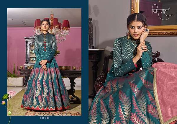 MUSKAN BY VIRASAT 1068 TO 1071 SERIES BEAUTIFUL STYLISH ANARKALI SUITS FANCY COLORFUL CASUAL WEAR & ETHNIC WEAR & READY TO WEAR JACQUARD WITH HANDWORK DRESSES AT WHOLESALE PRICE
