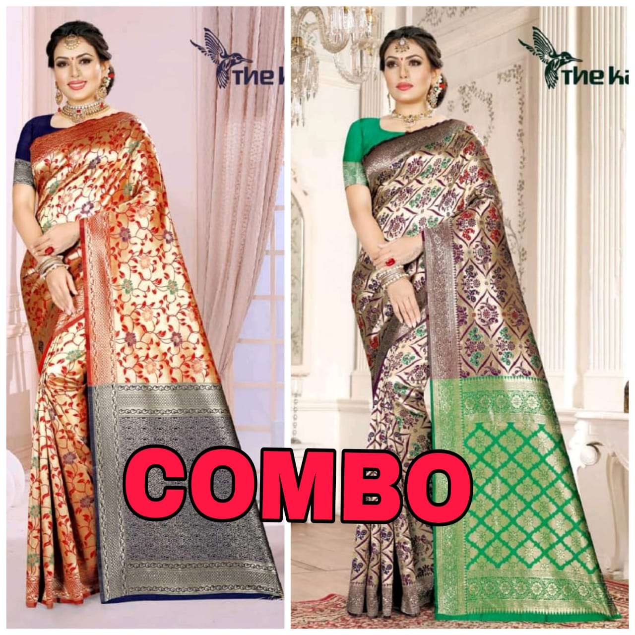 COMBO SALE BY THE KAZO INDIAN TRADITIONAL WEAR COLLECTION BEAUTIFUL STYLISH FANCY COLORFUL PARTY WEAR & OCCASIONAL WEAR WEAVING HANDLOOM SILK SAREES AT WHOLESALE PRICE