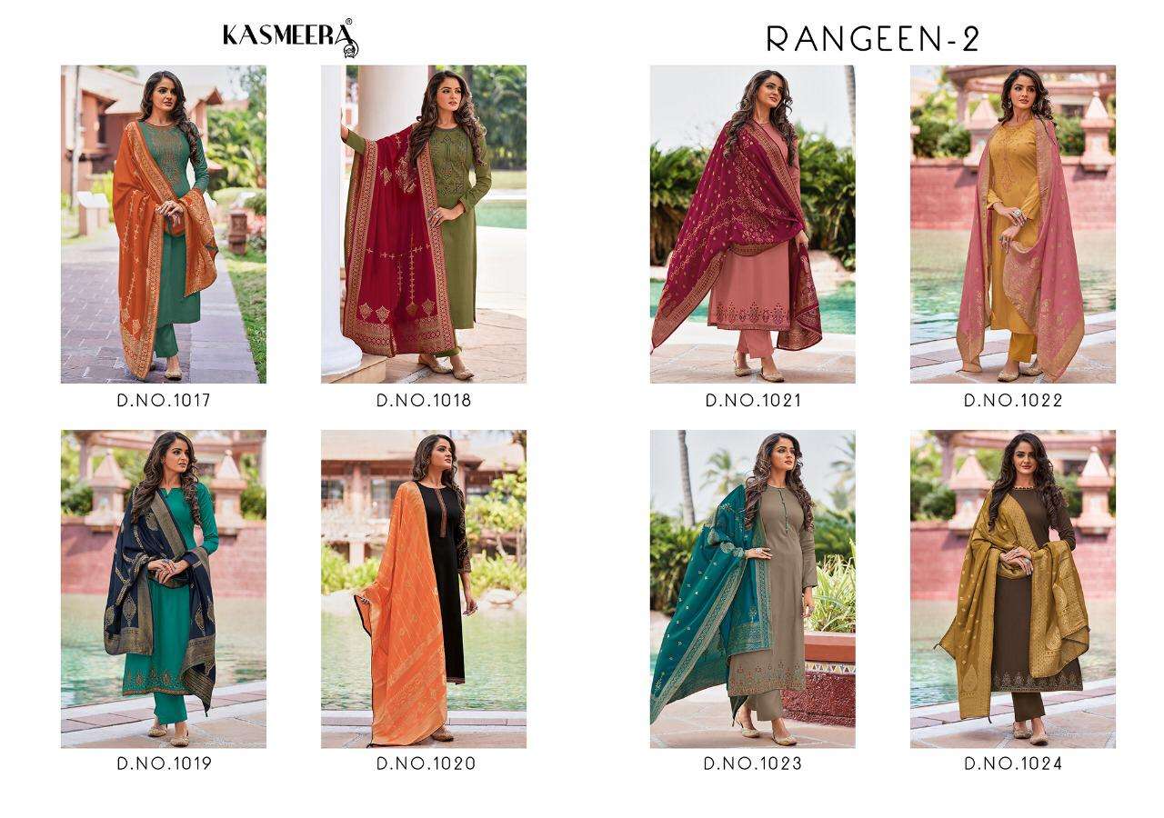 RANGEEN VOL-2 BY KASMEERA 1017 TO 1024 SERIES BEAUTIFUL SUITS STYLISH FANCY COLORFUL PARTY WEAR & ETHNIC WEAR CHINNON/PARAMPARA SILK WITH WORK DRESSES AT WHOLESALE PRICE