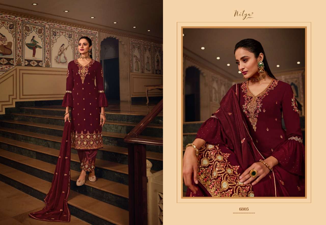 NITYA VOL-168 BY LT FABRICS 6801 TO 6806 SERIES BEAUTIFUL SUITS STYLISH FANCY COLORFUL PARTY WEAR & ETHNIC WEAR GEORGETTE WITH WORK DRESSES AT WHOLESALE PRICE