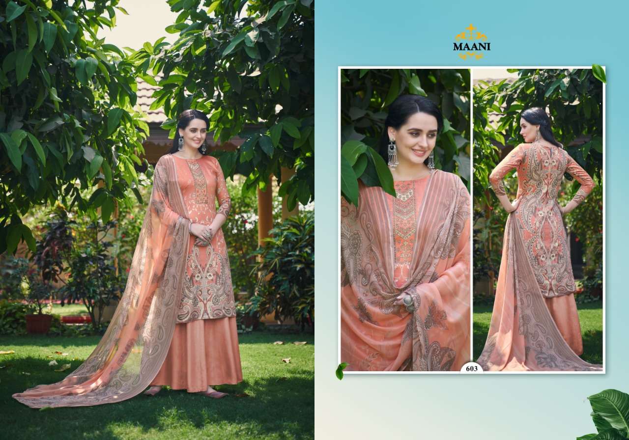 MAANI VOL-6 BY LAVINA 601 TO 606 SERIES BEAUTIFUL SUITS STYLISH FANCY COLORFUL PARTY WEAR & OCCASIONAL WEAR PURE JAM DIGITAL PRINT EMBROIDERED DRESSES AT WHOLESALE PRICE