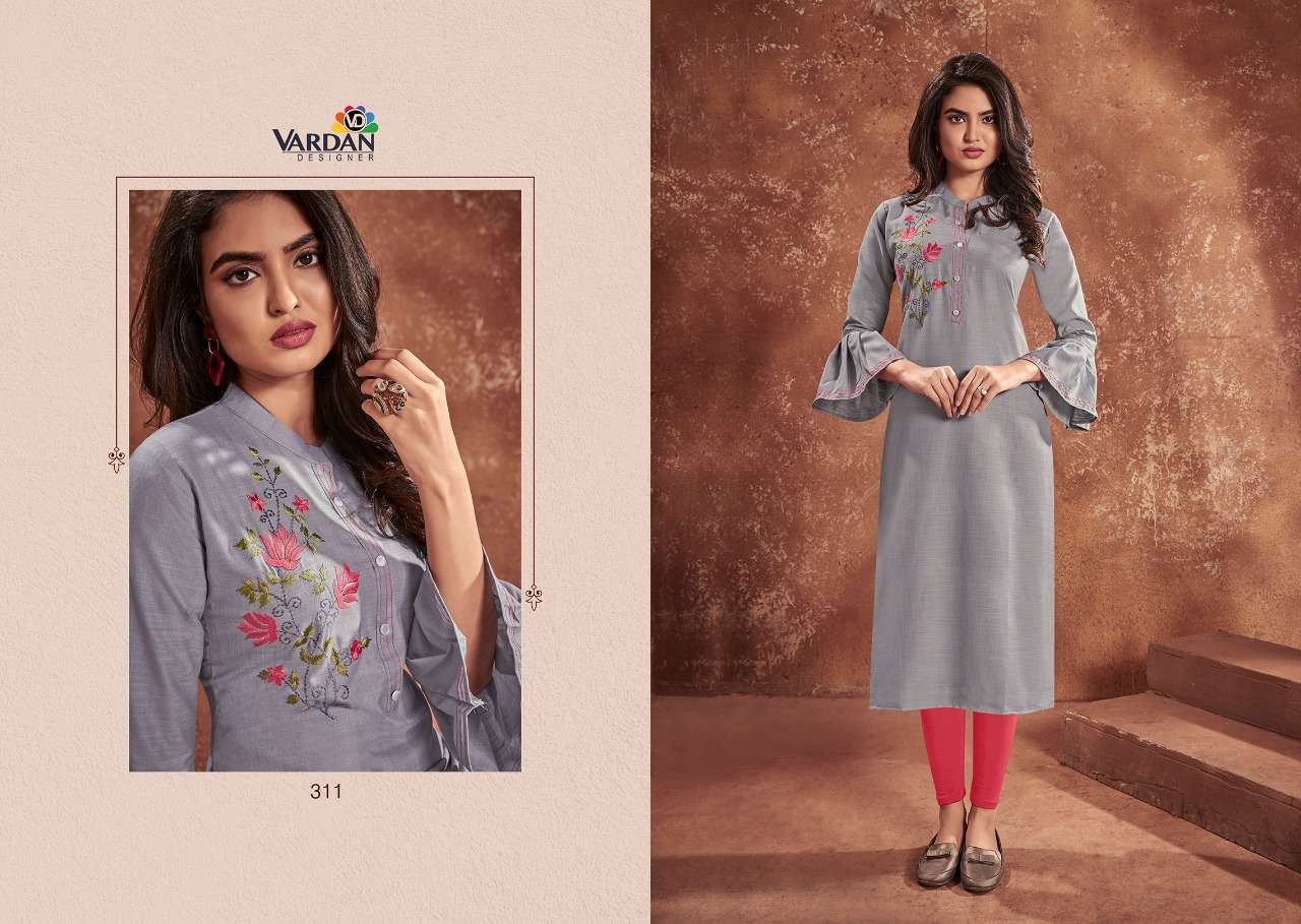 Cloud Vol-1 By Vardan Designer 311 To 315 Series Designer Beautiful Colorful Stylish Fancy Casual Wear & Ethnic Wear & Ready To Wear Cotton Embroidered Kurtis At Wholesale Price