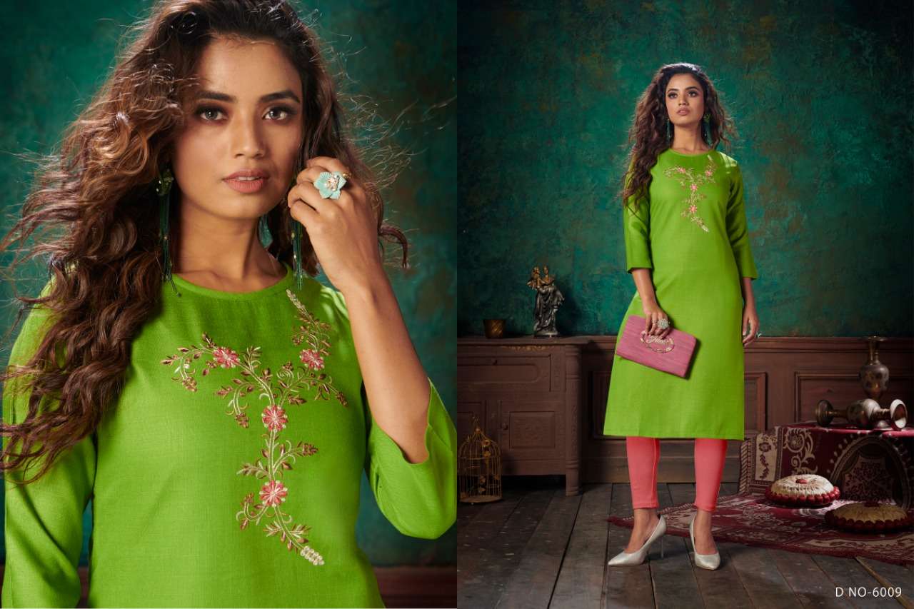 VIVA VOL-6 BY NITISHA NX 6001 TO 6010 SERIES DESIGNER BEAUTIFUL COLORFUL STYLISH FANCY CASUAL WEAR & ETHNIC WEAR & READY TO WEAR HEAVY SOFT COTTON SLUB EMBROIDERED KURTIS AT WHOLESALE PRICE