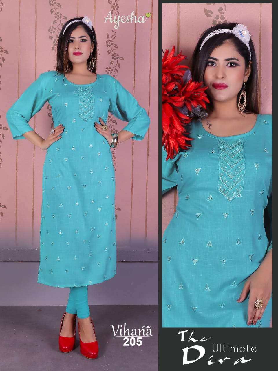 VIHANA VOL-2 BY AYESHA 201 TO 208 SERIES DESIGNER BEAUTIFUL COLORFUL STYLISH FANCY CASUAL WEAR & ETHNIC WEAR & READY TO WEAR RAYON SLUB EMBROIDERED KURTIS AT WHOLESALE PRICE