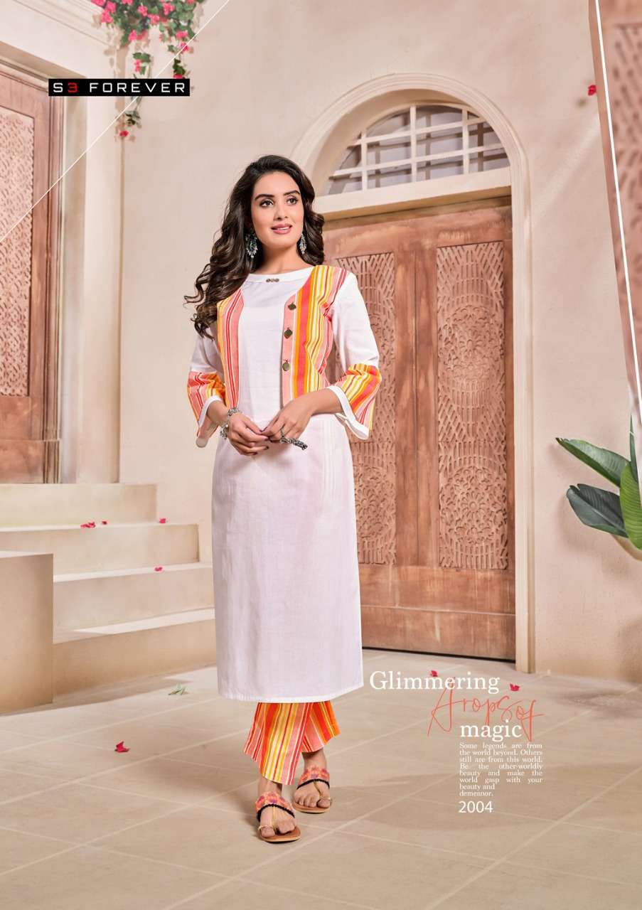 HELLO SUMMER BY S3 FOREVER 2001 TO 2005 SERIES DESIGNER BEAUTIFUL COLORFUL STYLISH FANCY CASUAL WEAR & ETHNIC WEAR & READY TO WEAR PURE COTTON KURTIS WITH BOTTOM AT WHOLESALE PRICE
