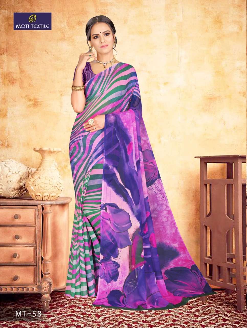 DAIZY CHIFFON BY MOTI TEXTILE INDIAN TRADITIONAL WEAR COLLECTION BEAUTIFUL STYLISH FANCY COLORFUL PARTY WEAR & OCCASIONAL WEAR CHIFFON DIGITAL PRINT SAREES AT WHOLESALE PRICE