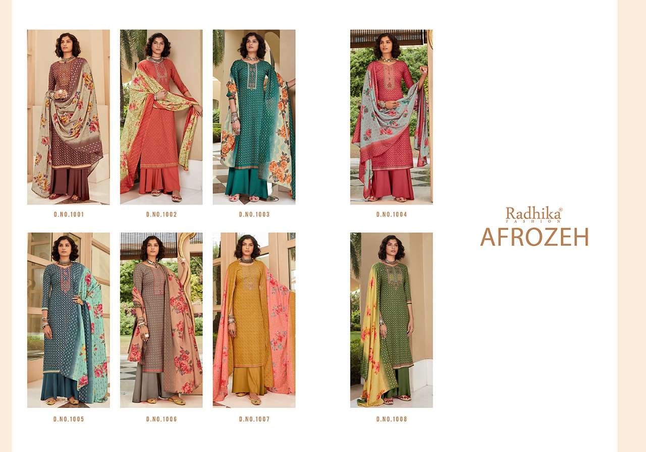 AFROZEH BY AZARA 1001 TO 1008 SERIES BEAUTIFUL SUITS COLORFUL STYLISH FANCY CASUAL WEAR & ETHNIC WEAR PURE CAMBRIC COTTON DIGITAL PRINT WITH EMBROIDERY DRESSES AT WHOLESALE PRICE
