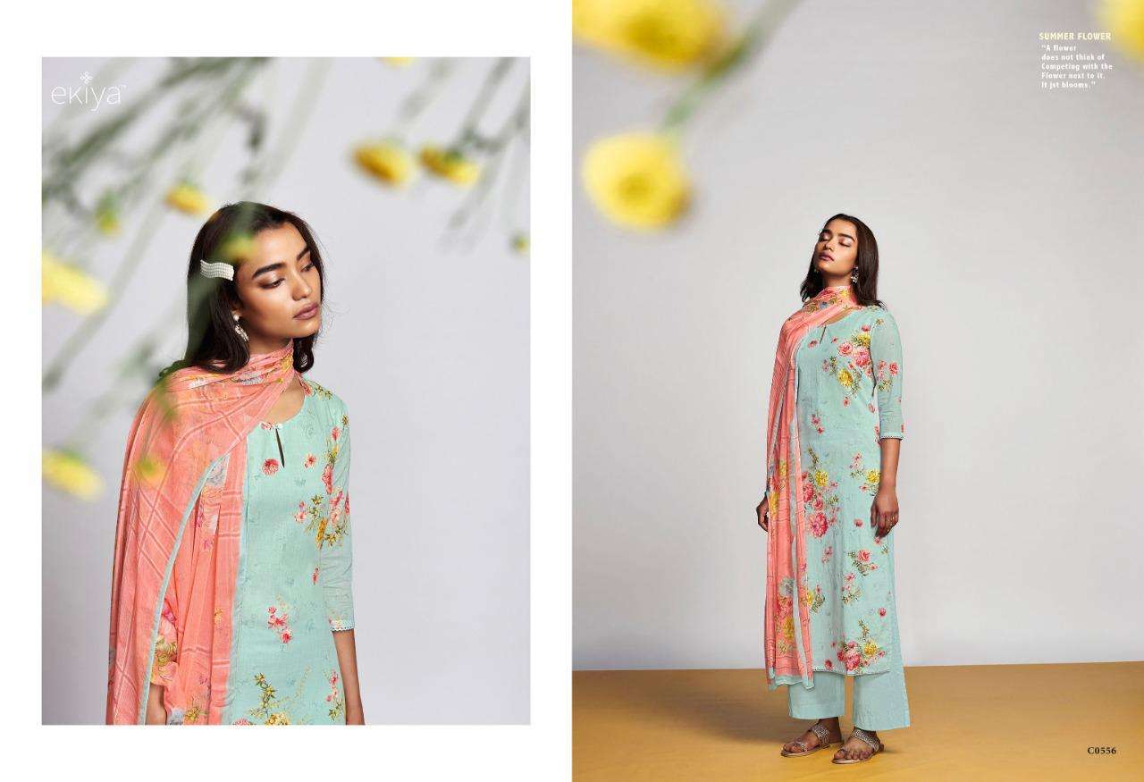 EKIYA SUMMER FLOWER BY GANGA FASHION 554 TO 559 SERIES BEAUTIFUL SUITS COLORFUL STYLISH FANCY CASUAL WEAR & ETHNIC WEAR PURE COTTON LAWN PRINT WITH WORK DRESSES AT WHOLESALE PRICE