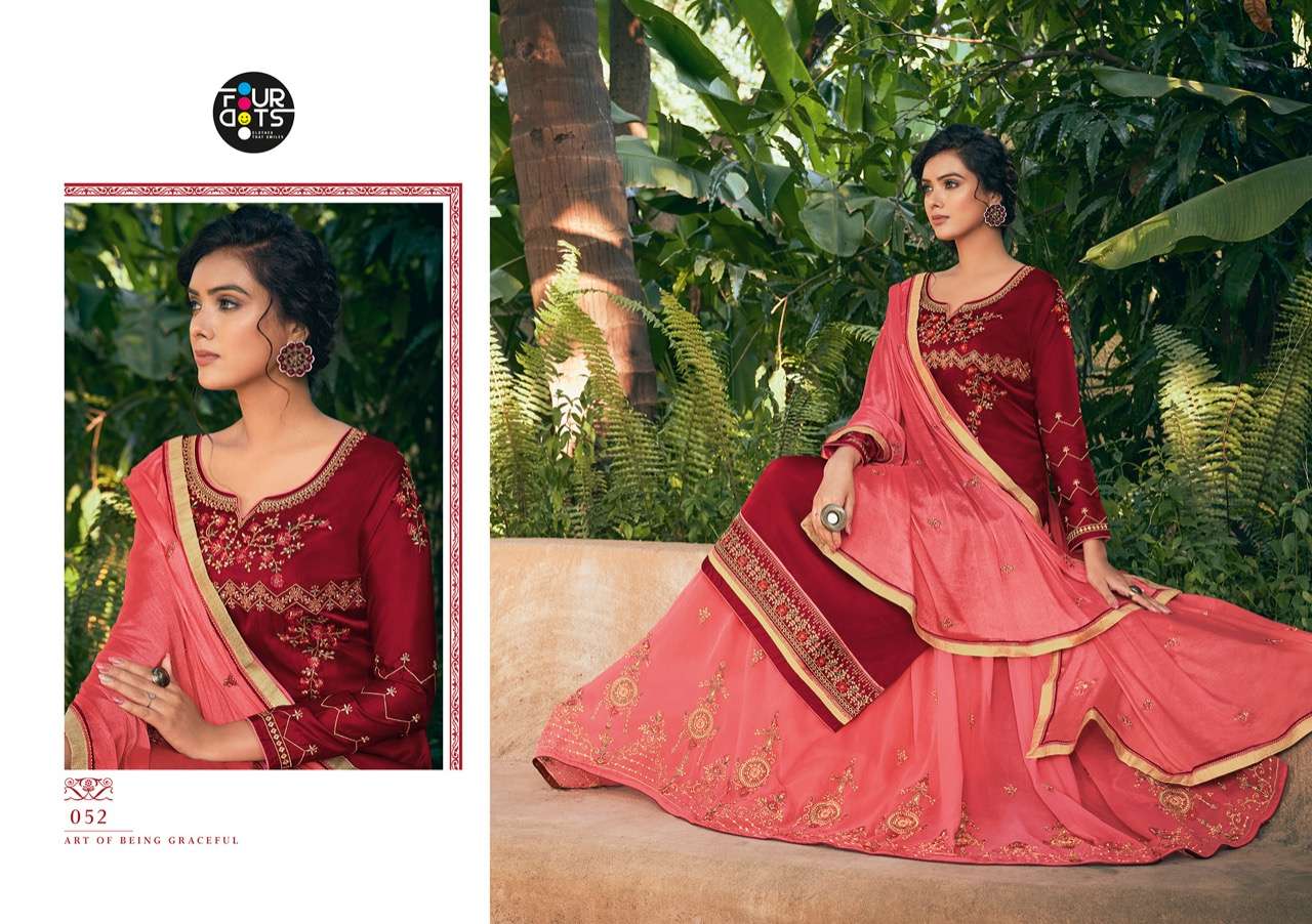 APSARA BY FOUR DOTS 051 TO 054 SERIES BEAUTIFUL STYLISH SUITS FANCY COLORFUL CASUAL WEAR & ETHNIC WEAR & READY TO WEAR PURE MODAL SATIN EMBROIDERED DRESSES AT WHOLESALE PRICE