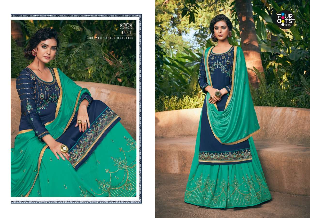 APSARA BY FOUR DOTS 051 TO 054 SERIES BEAUTIFUL STYLISH SUITS FANCY COLORFUL CASUAL WEAR & ETHNIC WEAR & READY TO WEAR PURE MODAL SATIN EMBROIDERED DRESSES AT WHOLESALE PRICE